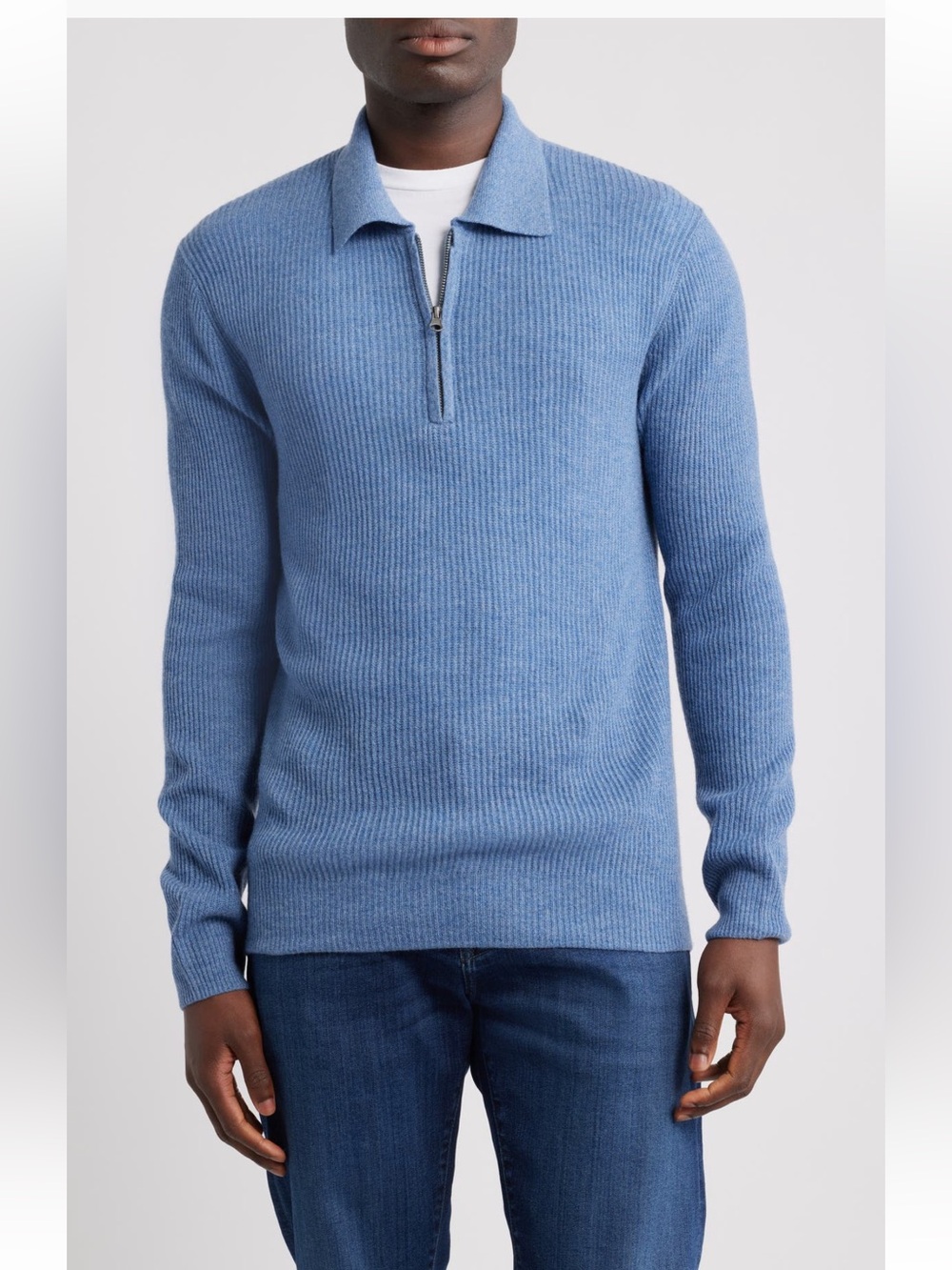 Rails Monty Ribbed Merino Wool Quarter Zip Polo Sweater blue XXL NWT